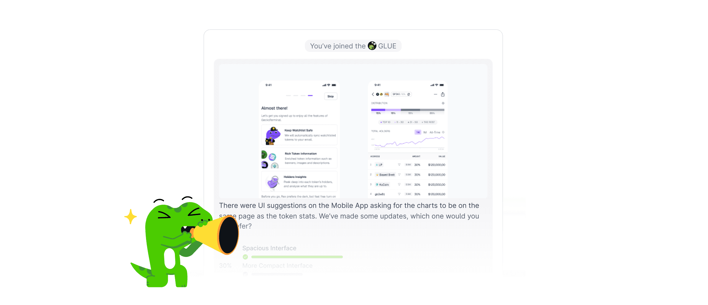 GLUE user research panel and interface preview