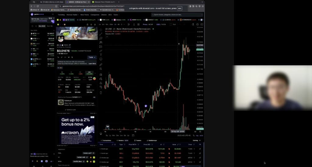 Trader screen sharing how they read a token page on GeckoTerminal