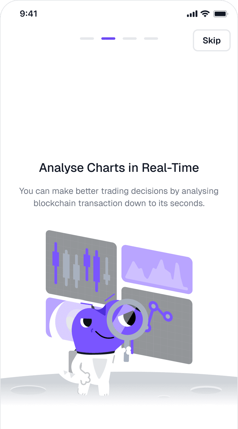Mobile onboarding explaining real-time charts