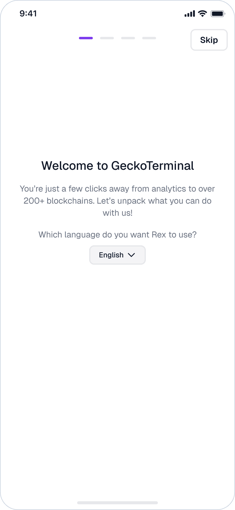 GeckoTerminal onboarding screen implementation